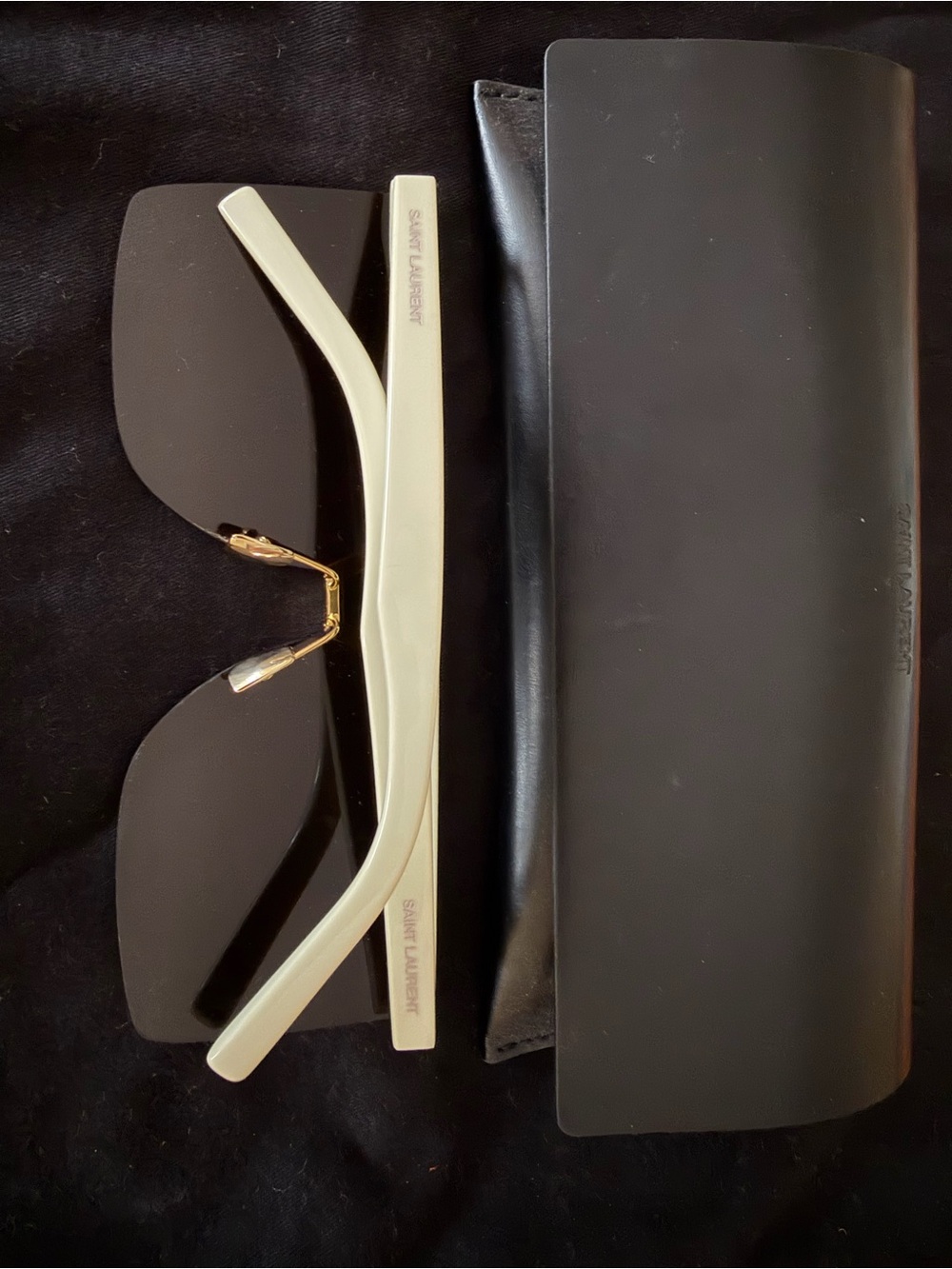 Saint Laurent Black Lens Sunglasses with Cream Arms and Gold Bridge